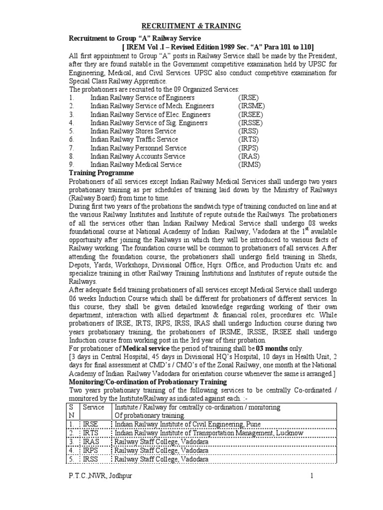 Railway Group A Recruitment & Training | PDF | Probation | Recruitment