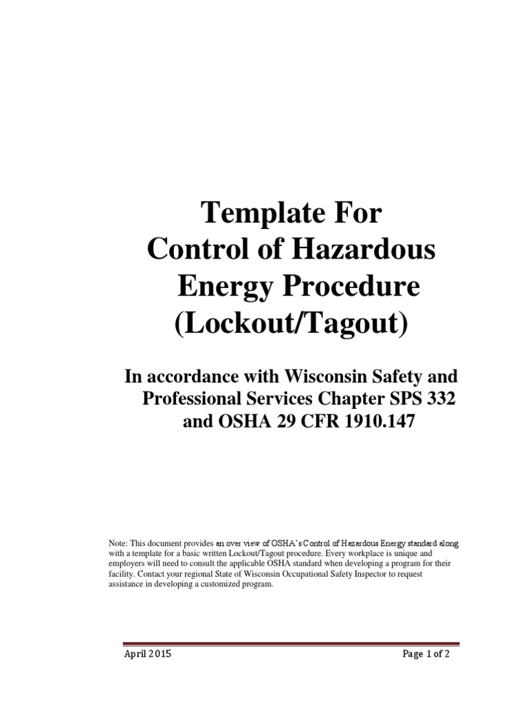 A Template for Developing a Comprehensive Lockout/Tagout Program | PDF ...