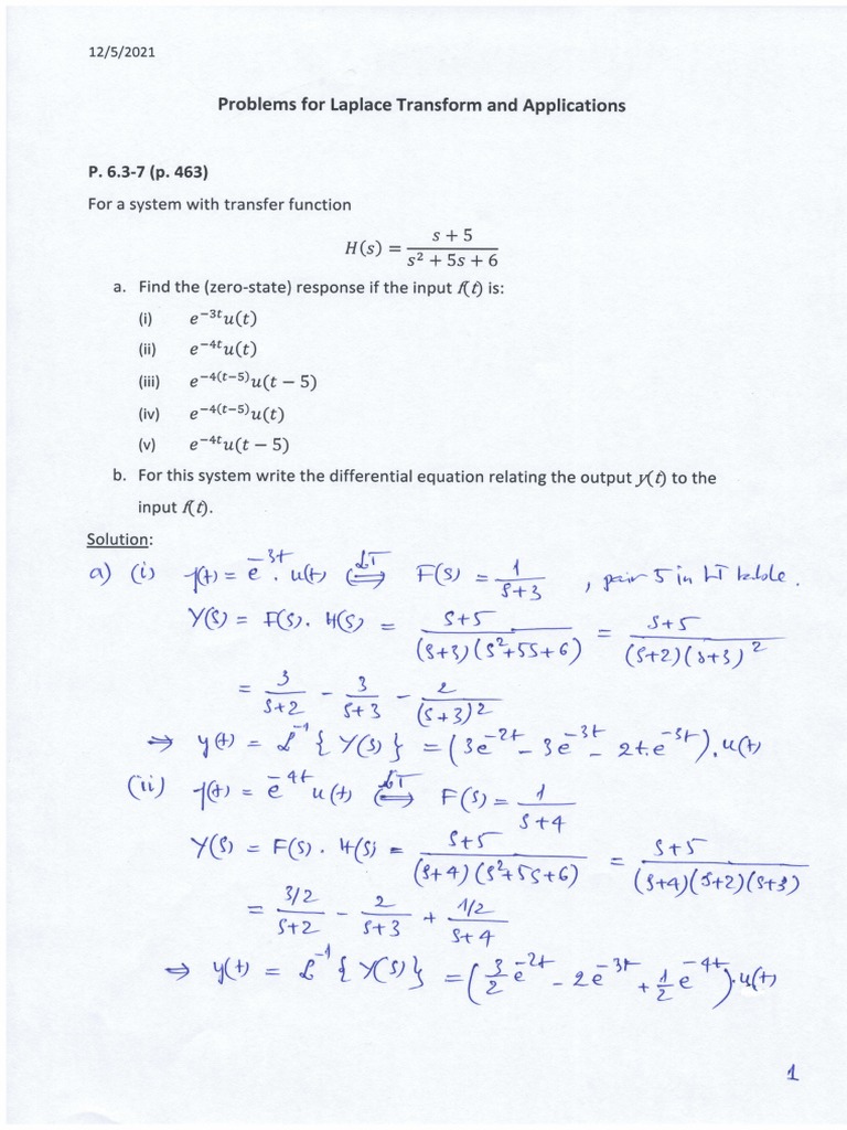Laplace Transform Problems and Solutions | PDF | Applied Mathematics ...