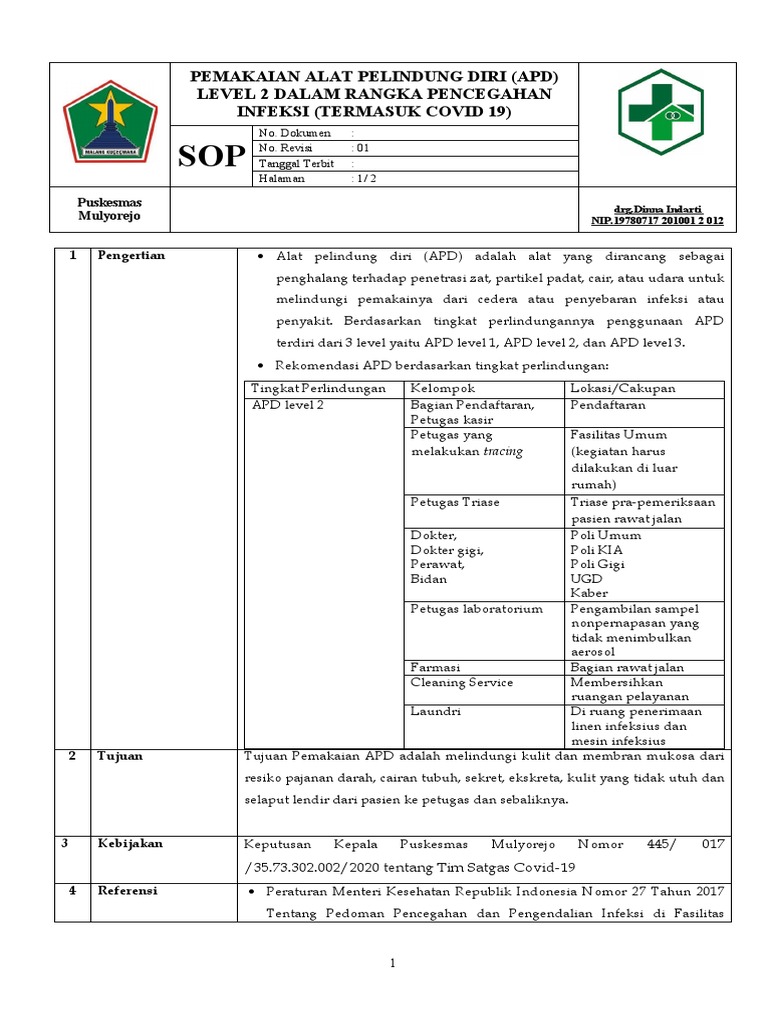 SOP Pemakaian APD Level 2 | PDF
