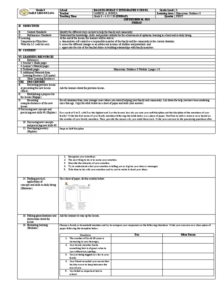 Homeroom Guidance Dll Grade 6 Quarter 1 Week 1
