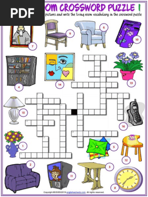 Living Room Vocabulary Esl Crossword Puzzle Worksheets for Kids