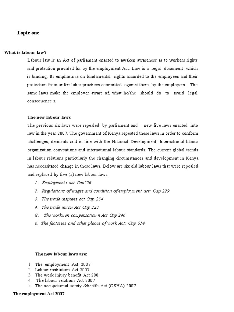 Labour Law 430 Topic 1 Pdf Labour Law Employment