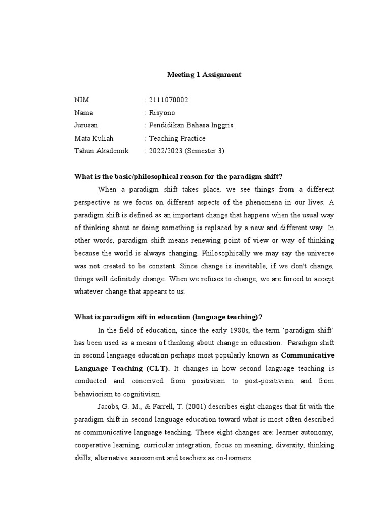 Risyono, Meeting 1 Assignment, Teaching Practice | PDF | Learning ...
