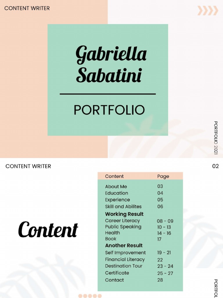 Portfolio - Content Writer - Gabriella Sabatini | PDF