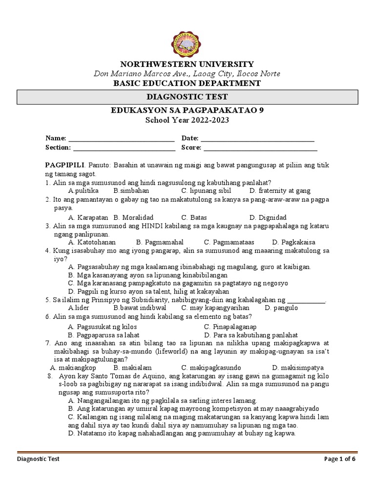 Diagnostic Test Esp 9 | PDF