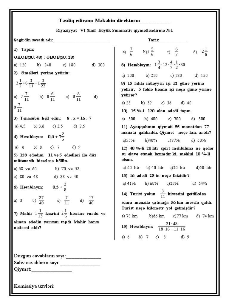 6 Cд Sinif Bsq 1 Butun Fжџnlжџr Pdf
