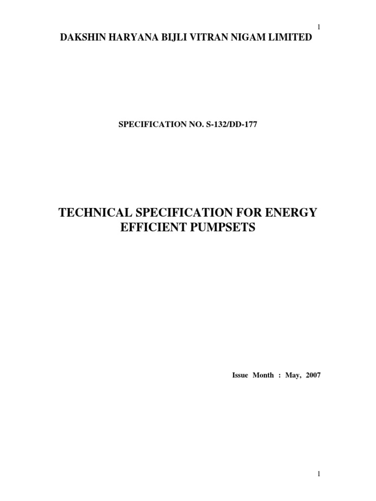 Technical Specification For Energy Efficient Pumpsets Dakshin Haryana