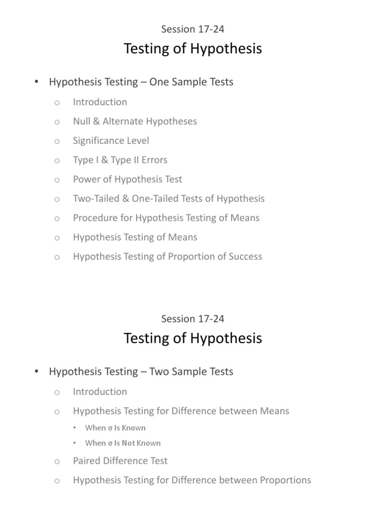 Session 1724 Testing of Hypothesis PDF P Value Statistical