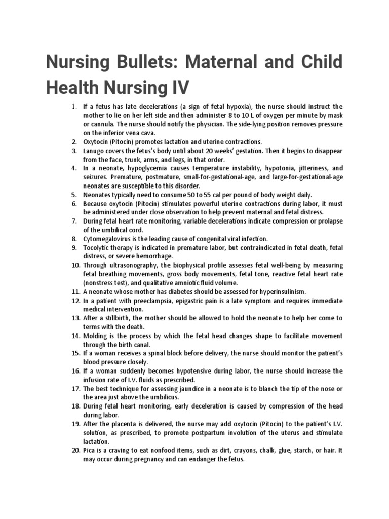 Maternal and Child Health Nursing 4 Bullets PDF