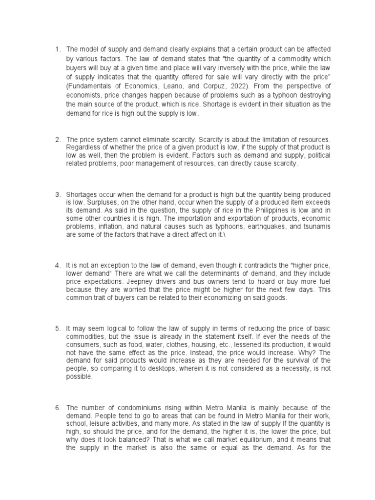 Model of Supply and Demand - Activity 1 | PDF