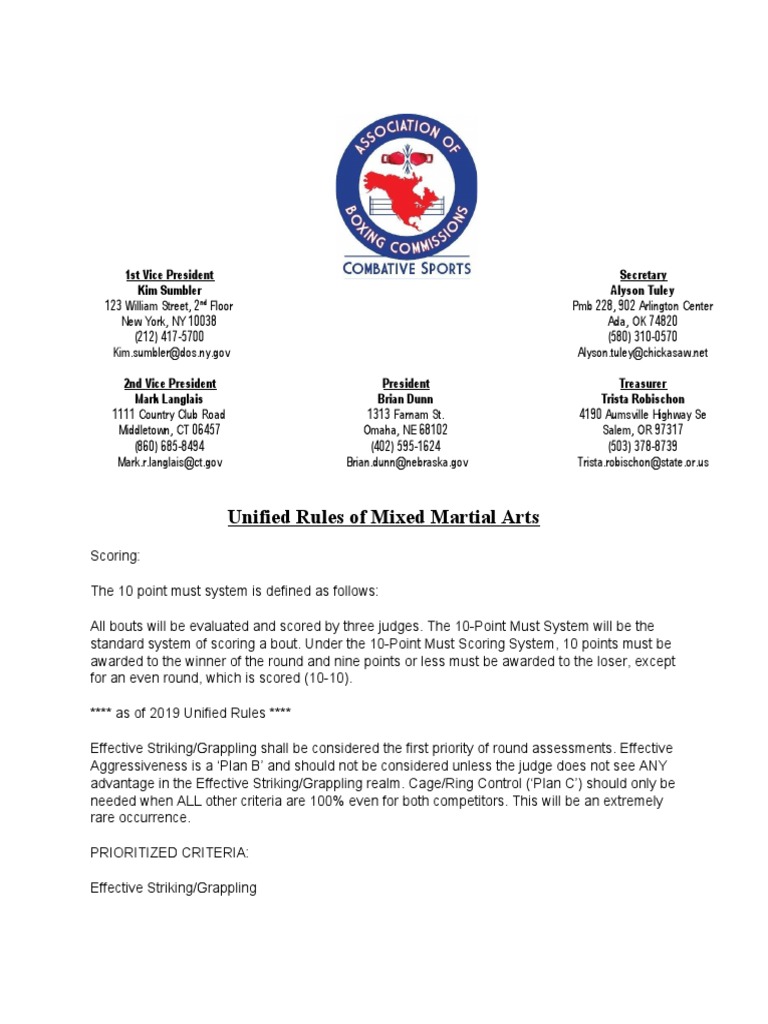 Unified Rules Mma 2019 PDF Grappling Mixed Martial Arts