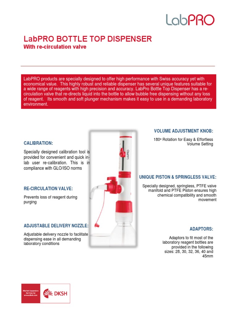 LabPRO Bottle Top Dispenser Features | PDF | Valve | Calibration