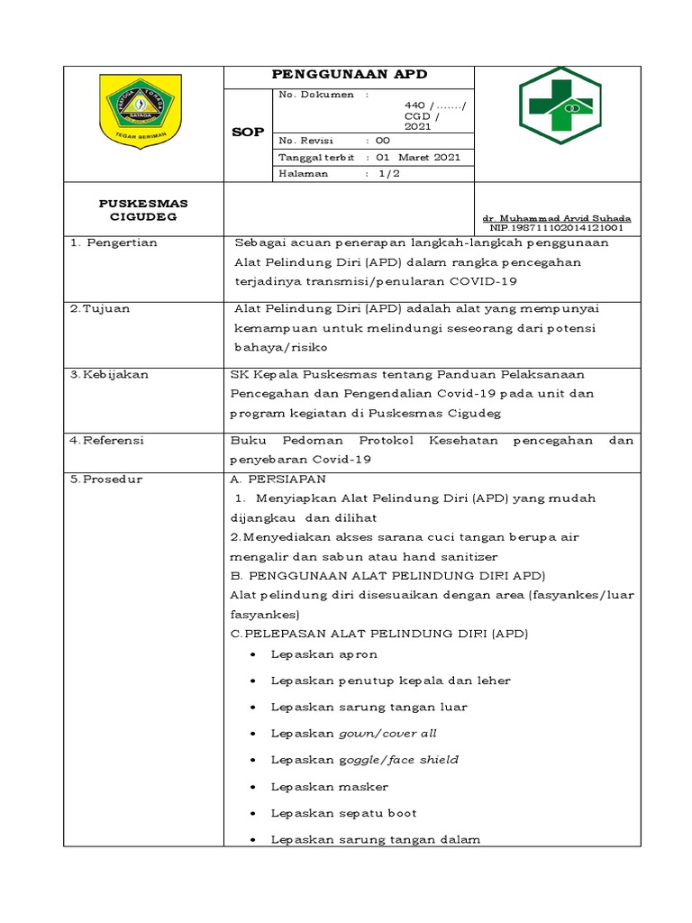 Sop Penggunaan Apd | PDF