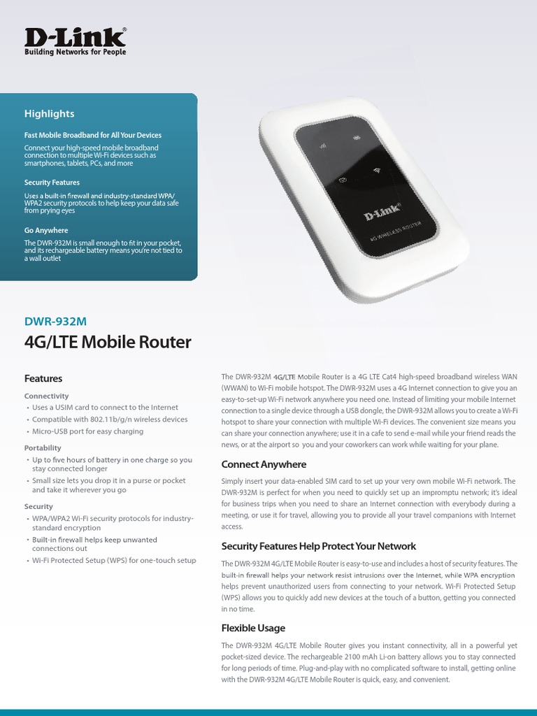 Image showcasing D Link DWR 932M | PDF | Wi Fi | 4 G