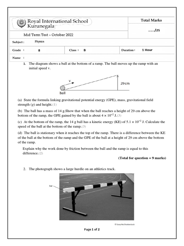 8B Physics Mid Term Test Paper October 2022 PDF Electricity