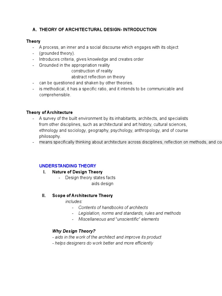 Design An Architectural Theory Reference: Theory Of Architectural Design Introduction Pdf Theory
