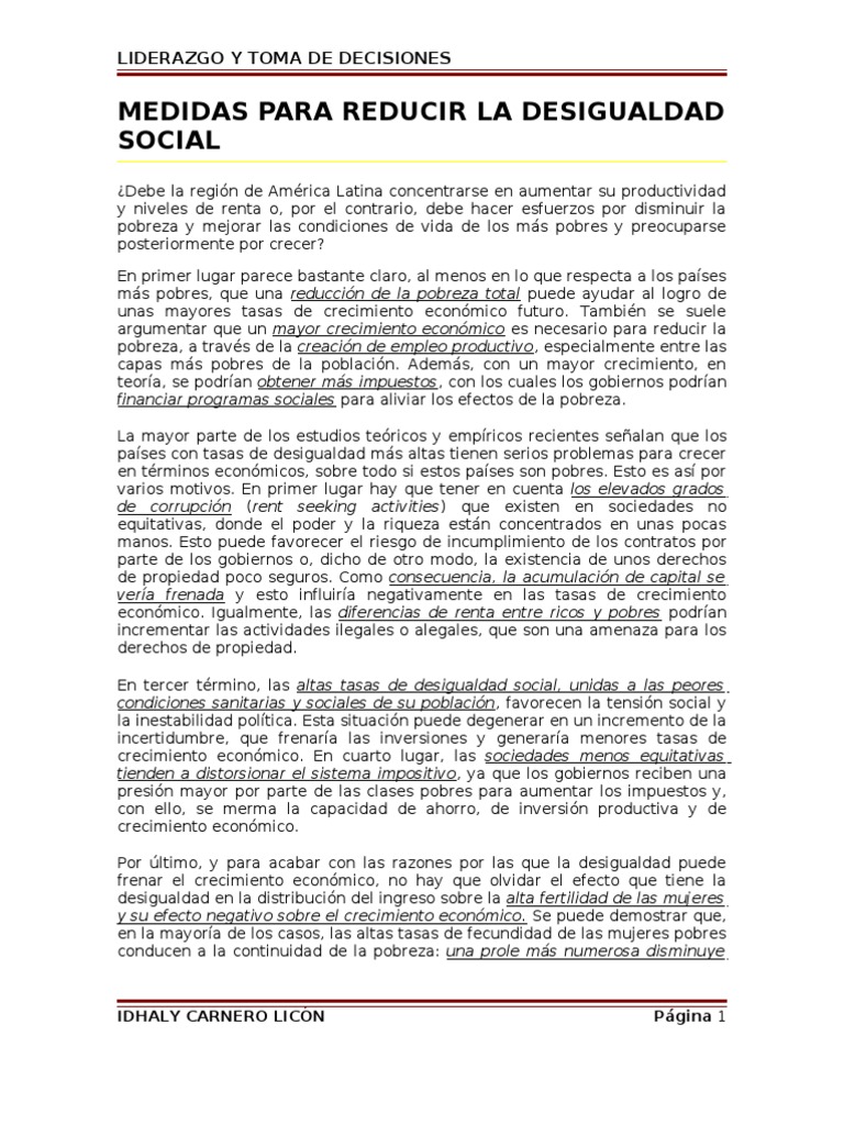 Medidas para Reducir La Desigualdad Social | PDF | Pobreza | Pobreza e ...