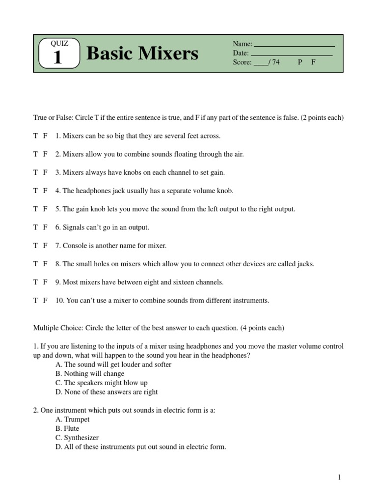All Quizzes PDF Equalization (Audio) Synthesizer
