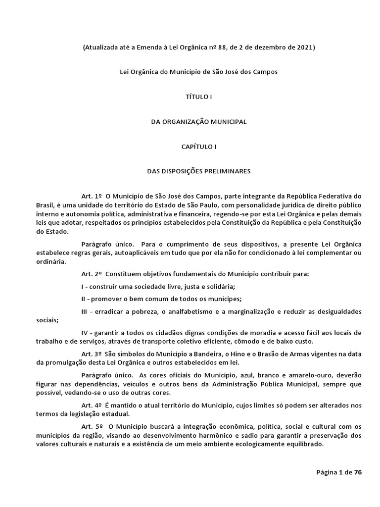 Lei Orgânica Do Município SJC | PDF | Emenda Constitucional | Vereador