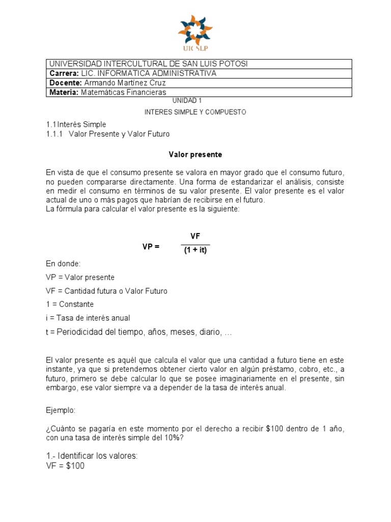 Cálculo de Valor Presente y Futuro | PDF | Finanzas Matemáticas | Economias