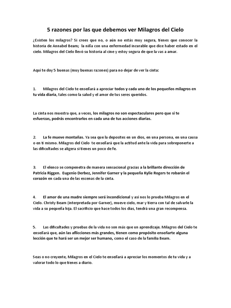 Milagros Del Cielo - 5 Razones Por Las Que Todas Debemos Ver | PDF ...