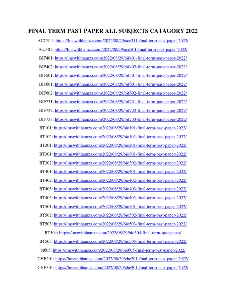 2022 Final Term Past Papers Collection | PDF