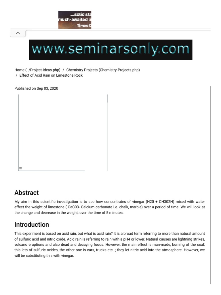 Effect of Acid Rain On Limestone Rock Chemistry Science Fair Project PDF Limestone