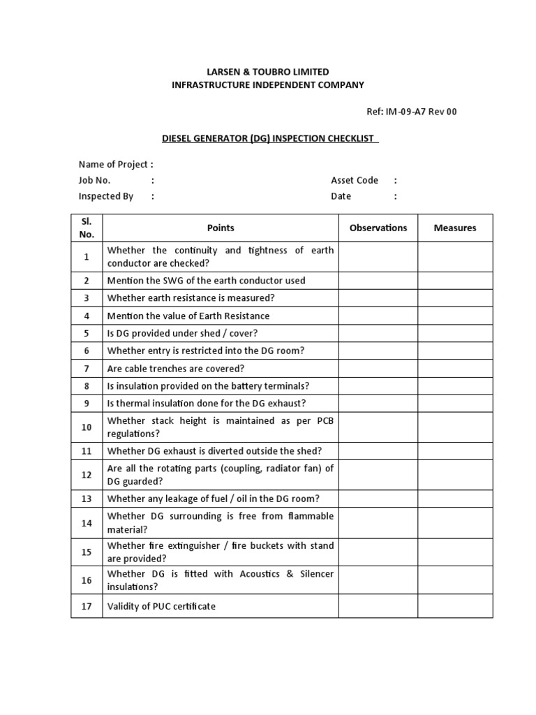 IM09A7 DG inspection Checklist PDF