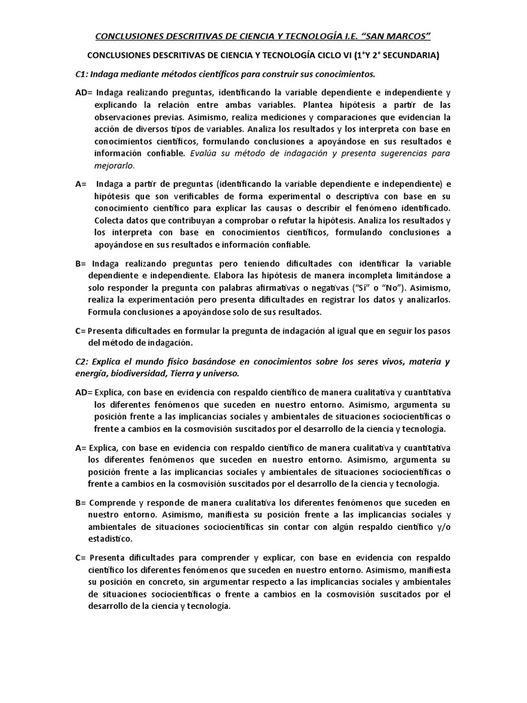 Conclusiones Descriptivas de Ciencia y Tecnología | PDF | Método ...