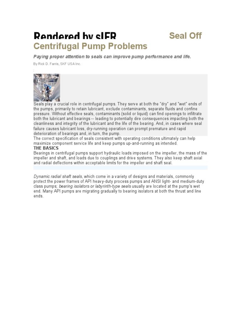 Seal Off Centrifugal Pump Problems PDF Pump Bearing (Mechanical)