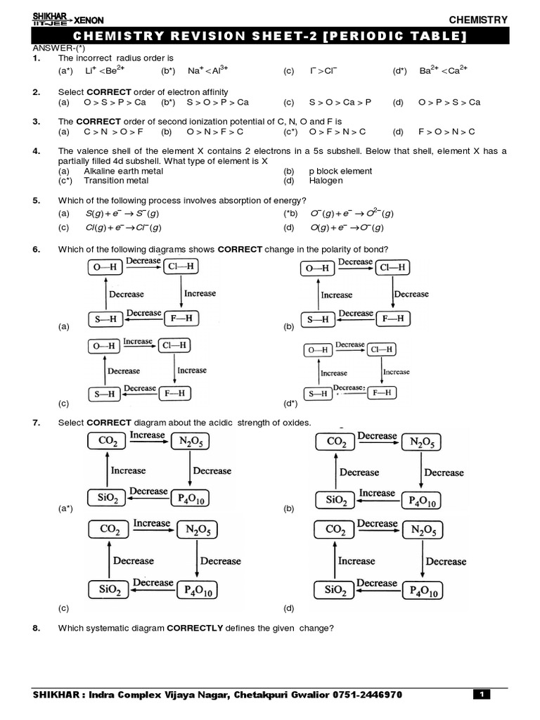 Periodic Table Revision and Concepts | PDF | Periodic Table | Chemical ...