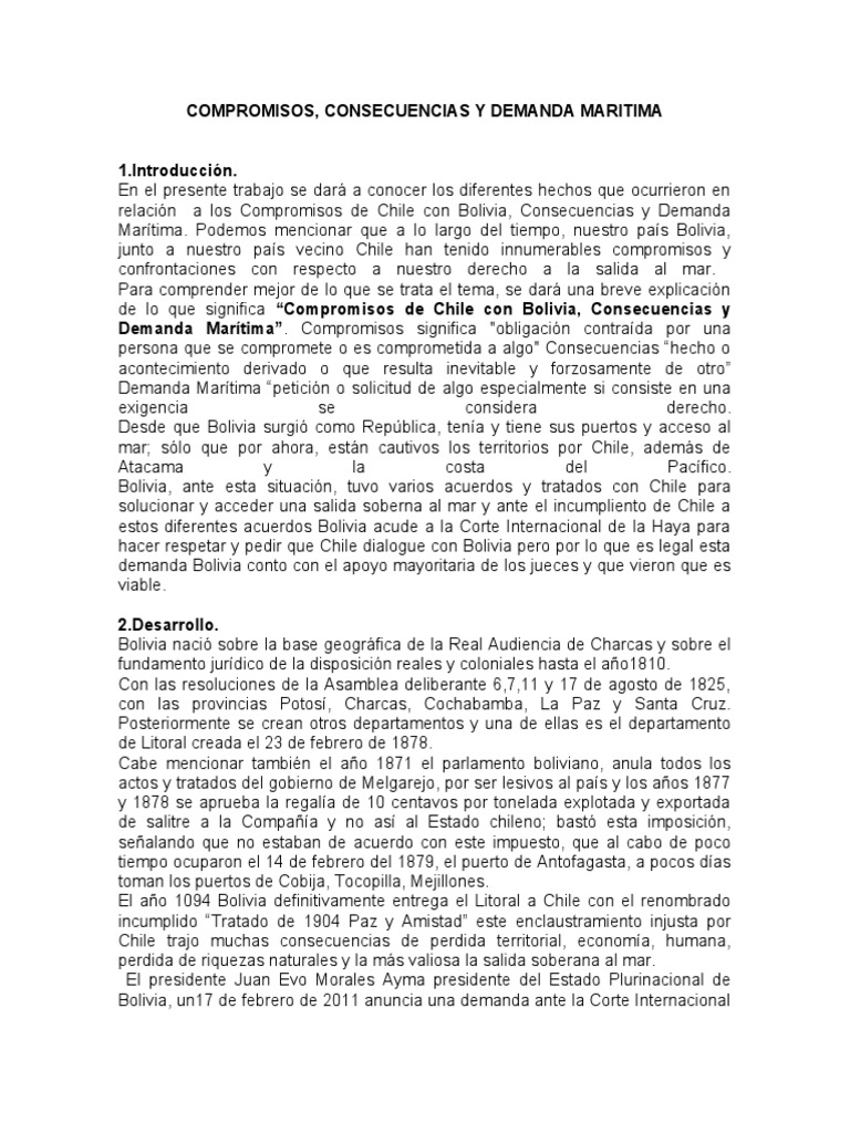 Demanda Maritima Ensayo Pdf Bolivia Chile