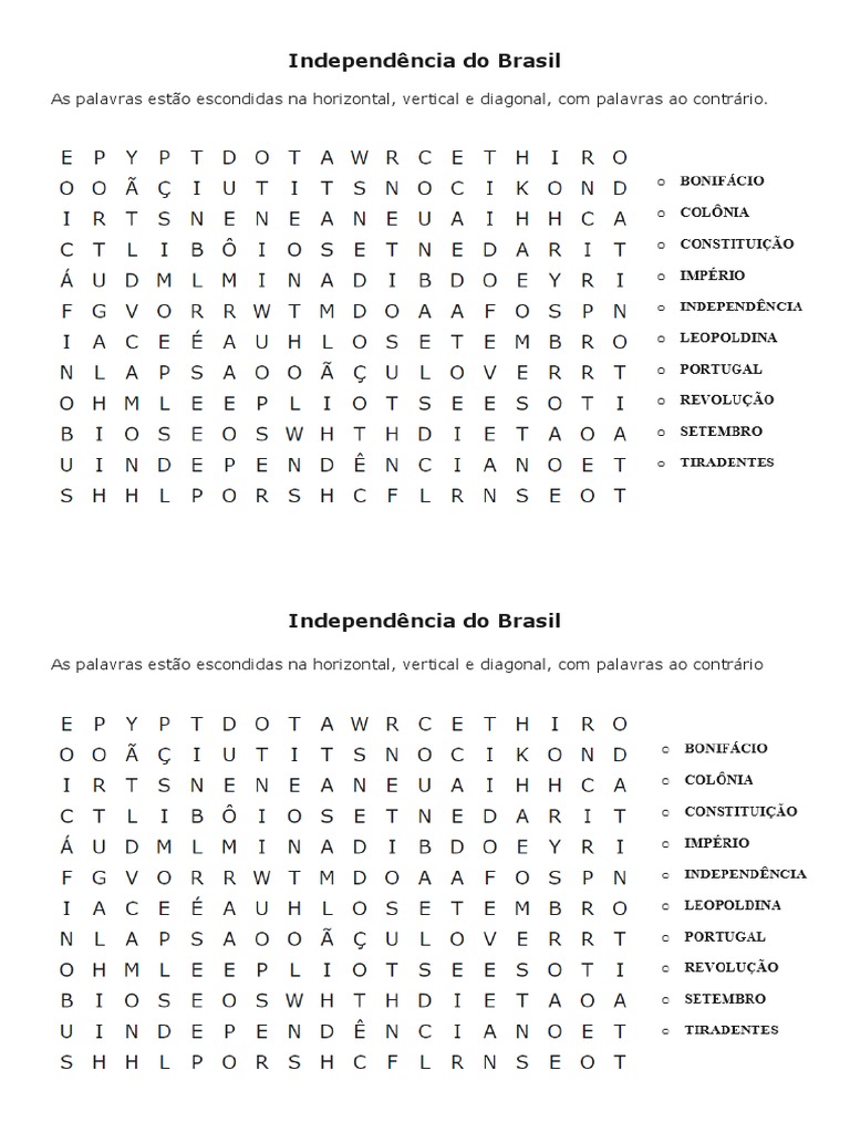 Caça-Palavras: Independência do Brasil | PDF