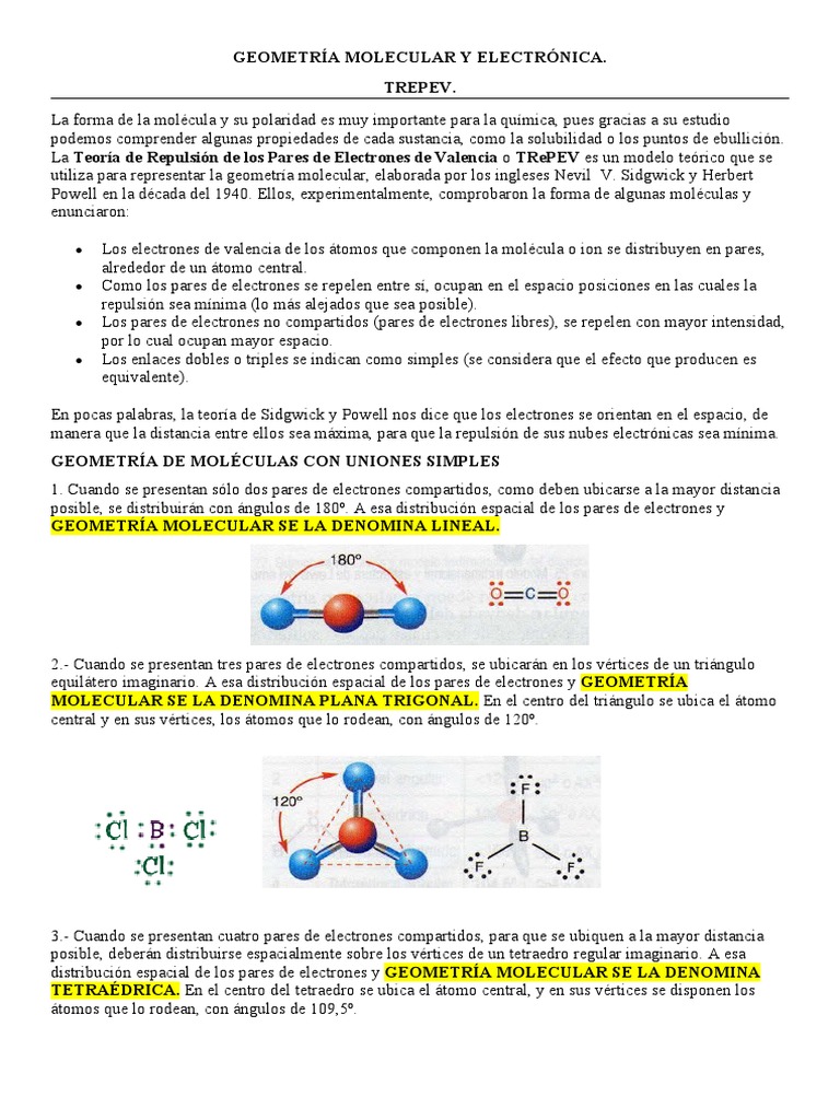 Teoría TRePEV y Geometría Molecular | PDF | Átomos | Ciencias fisicas