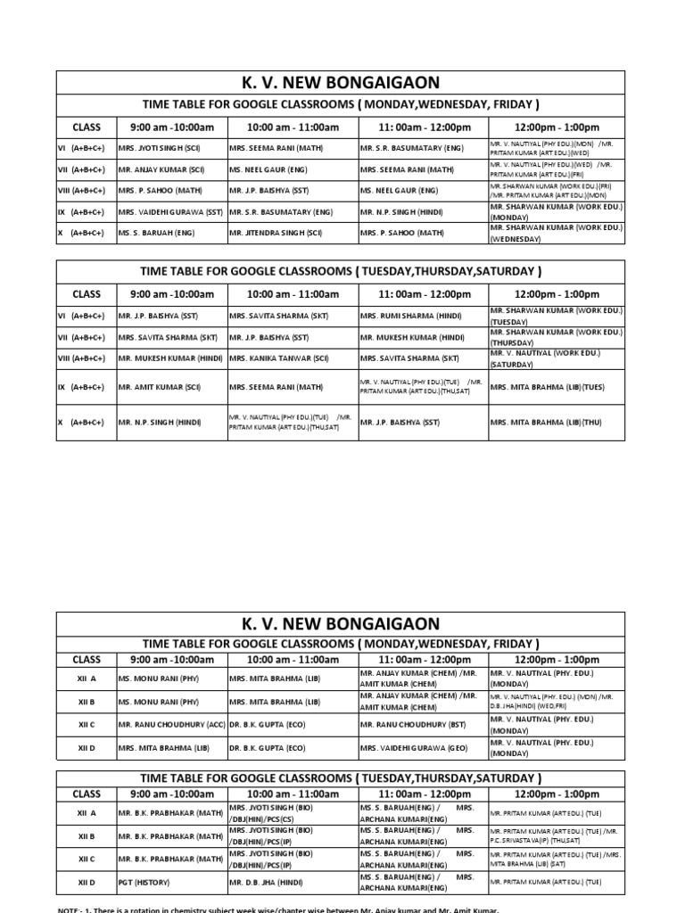 Time Table For Digital Class KVNBQ - 0 | PDF