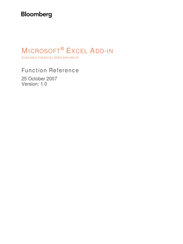 Bloomberg excel function reference bloomberg l p formula