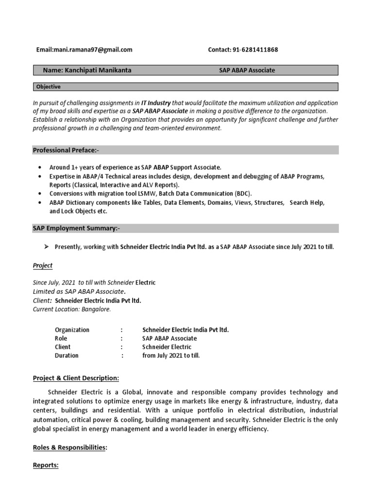 SAP ABAP Associate Resume | PDF | Computing | Software