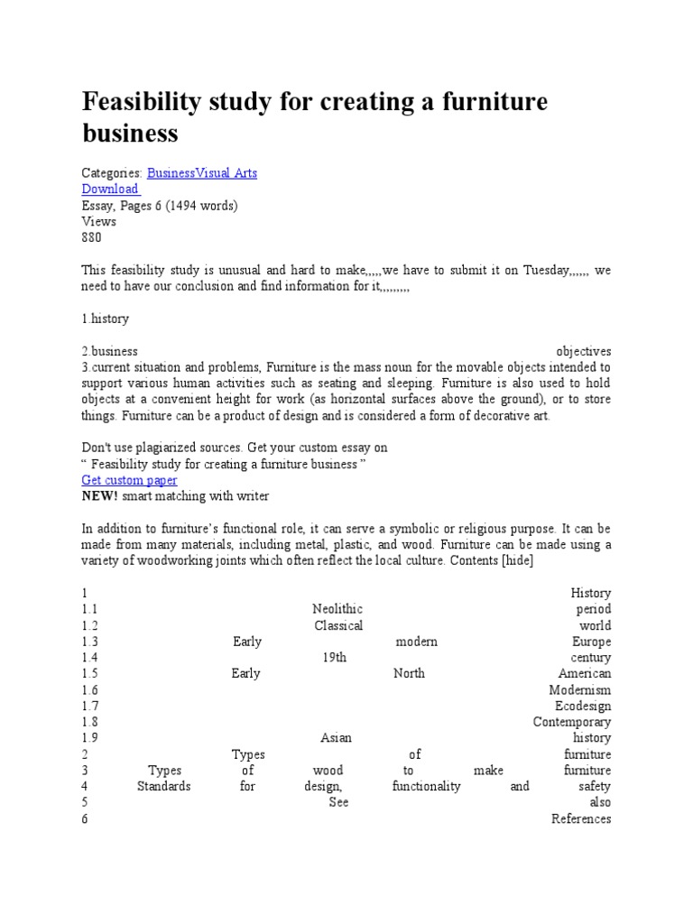 Feasibility Study For Creating A Furniture Business PDF