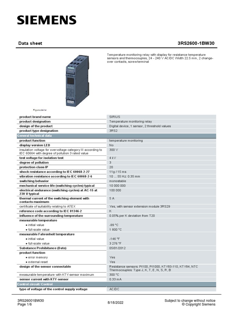 3RS26001BW30 Datasheet en | PDF | Relay | Alternating Current