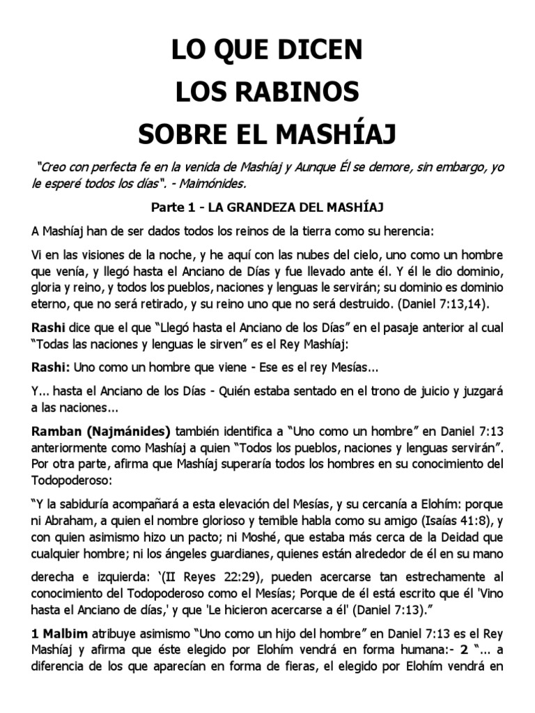 La Grandeza del Mashíaj según los Rabinos | PDF | Mesías | Libro de daniel