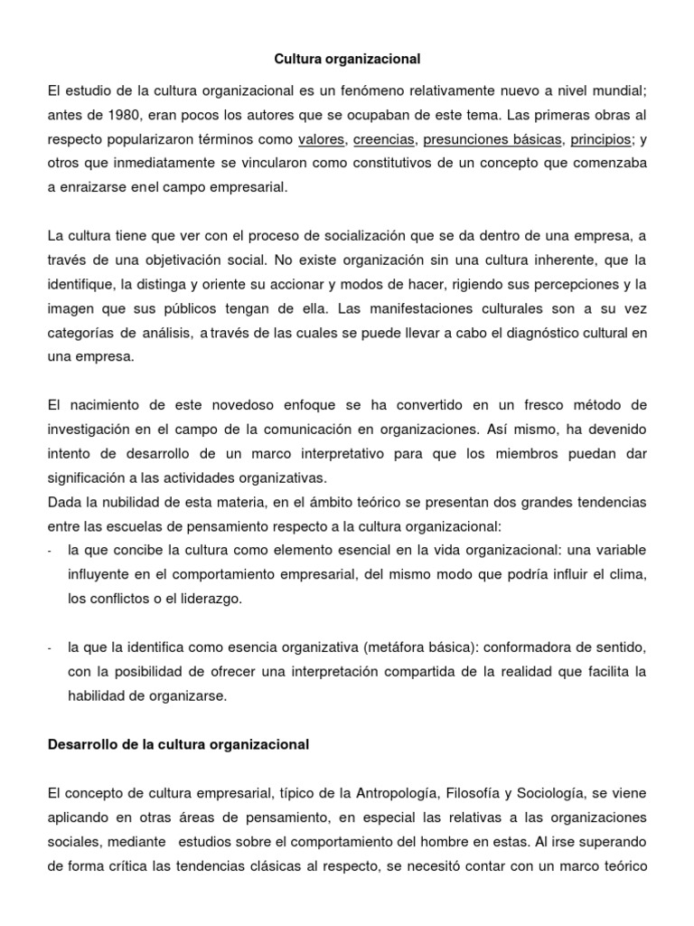 Elementos de La Cultura Organizacional | PDF | Cultura organizacional ...