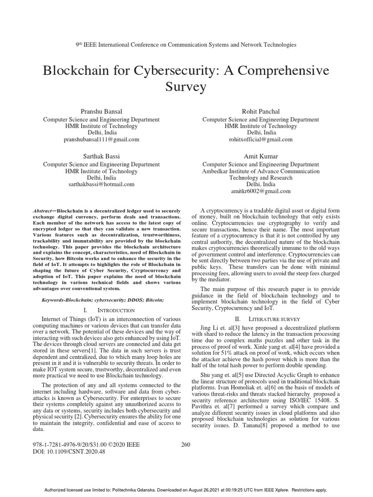 Blockchain For Cybersecurity A Comprehensive Survey | PDF | Security |  Computer Security