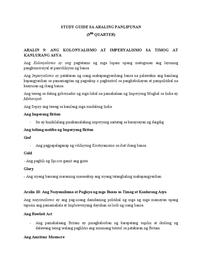Study Guide For 3rd Quarter | PDF