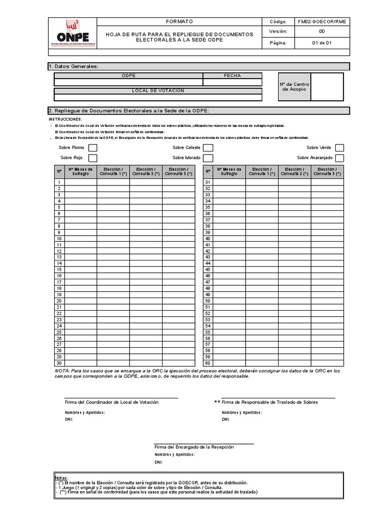 FM02-GOECOR - RME - HR para El Rep de Doc Electorales A La ODPE - v00 | PDF