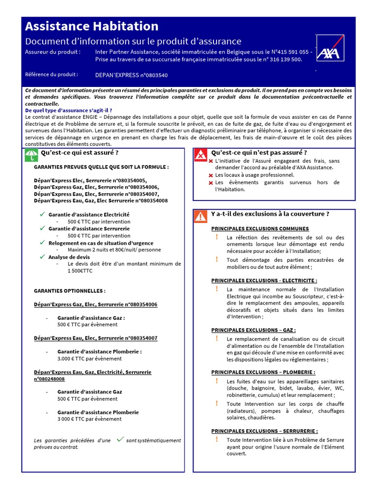 Document D'information Sur Le Produit D'assurance | PDF | Assurance ...