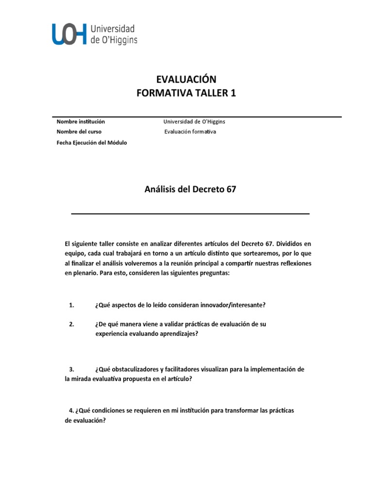 Taller 1 Análisis Del Decreto 67 | PDF