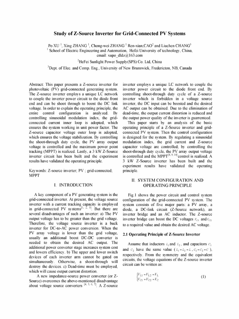 Z-Source Inverter for PV Systems | PDF | Power Inverter | Photovoltaic ...