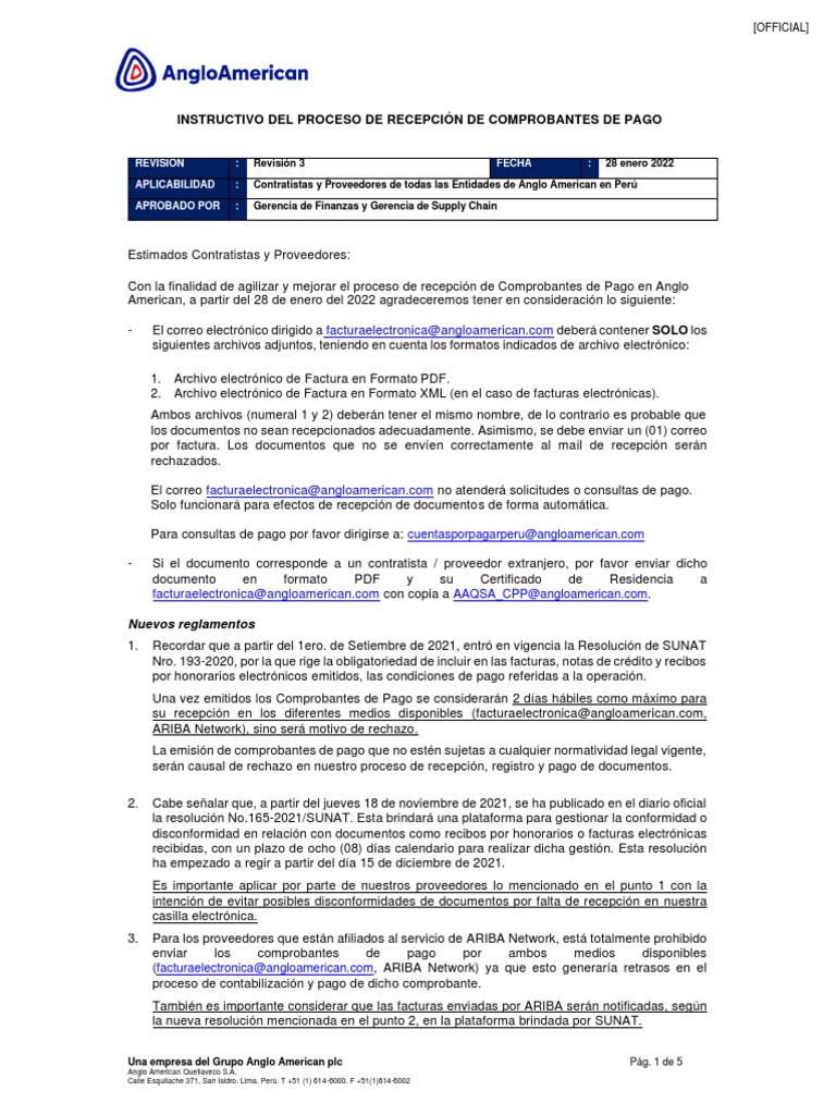 Instructivo Recepción Comprobantes de Pago | PDF | Factura