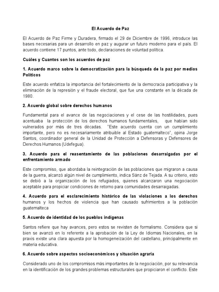 Acuerdos de Paz en Guatemala: Claves y Avances | PDF | Derechos humanos ...